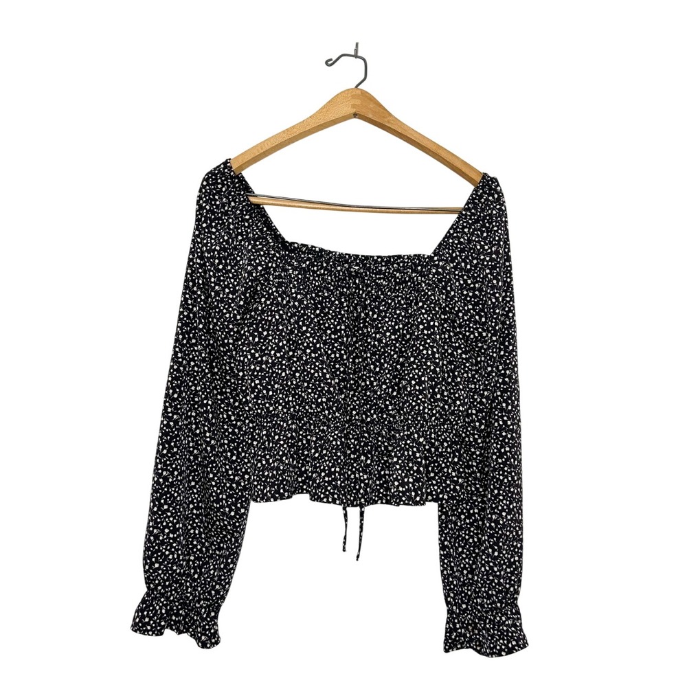 Paper Crane Long Sleeve Square Neck Cropped Blouse Large L